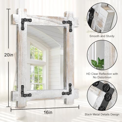 Farmhouse Rustic Wall Mirror with Wood Frame