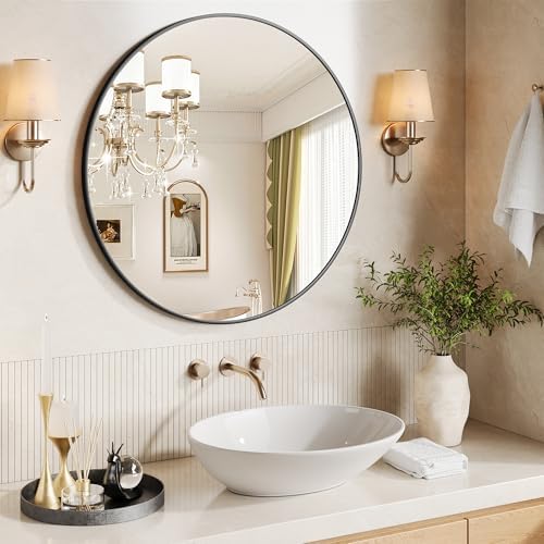 IDEALHOUSE 24 Inch Black Round Wall Mirror 1