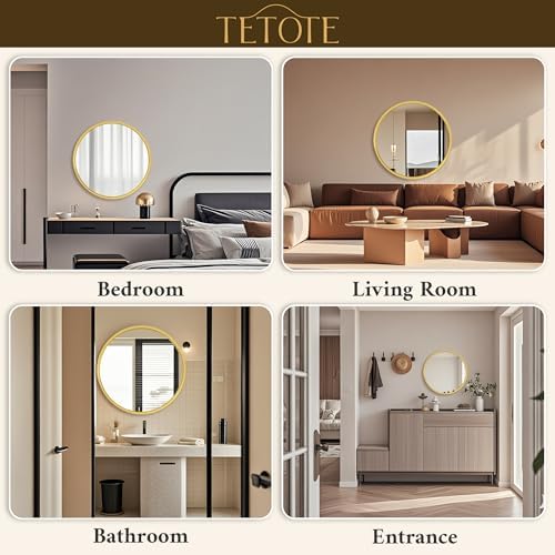 TETOTE 30 Inch Round Brushed Gold Mirror with Metal Frame