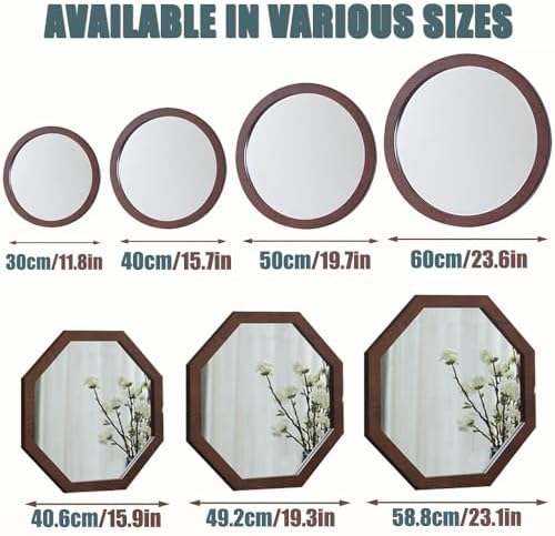 Wooden Framed HD Mirror - 30cm Round Wall Decor for Living Room