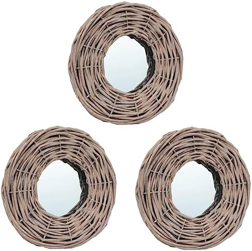 QUAHEAS Natural Rattan Mirror 59 in Diameter