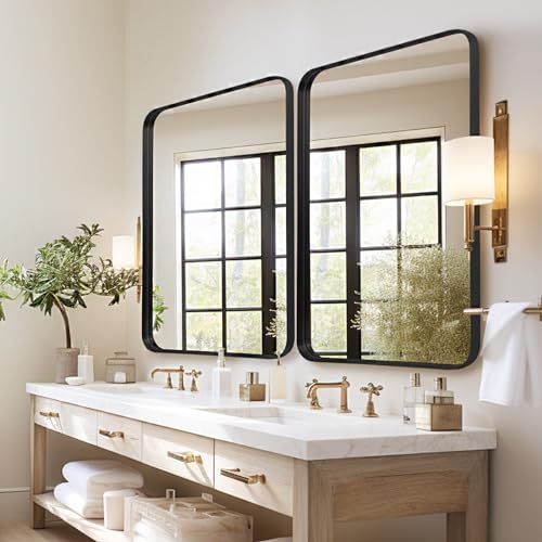 Anpark 24x36 Inch Black Metal Wall Mirror with Deep Frame