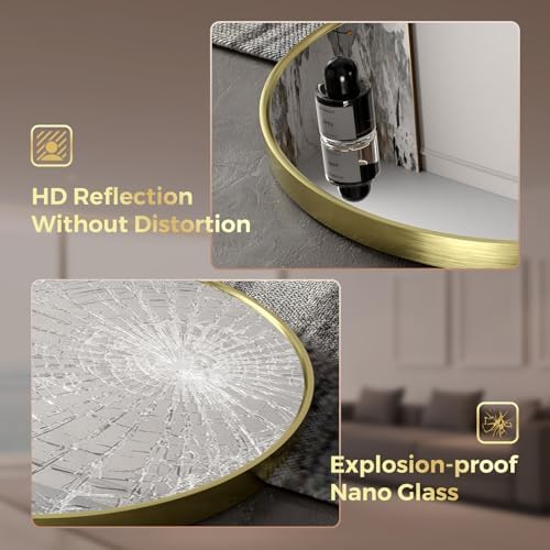 16 x 21 Gold Arched Bathroom Mirror with Tempered Glass