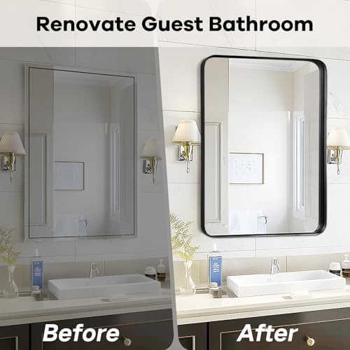 Black Matte Metal Frame Mirror - 40x30 Inch Rectangle Over Sink