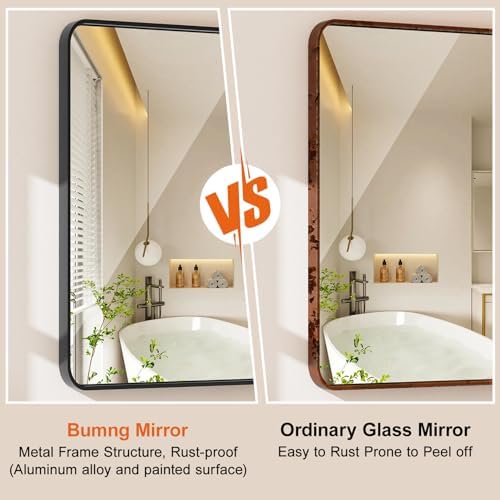 Bumng 40x30 Inch Black Metal Wall Mirror