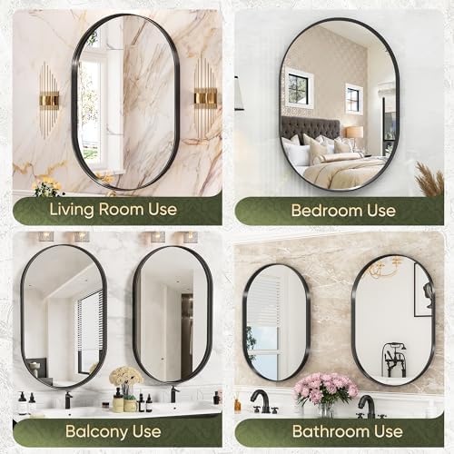 Suidia 22 x 30 Oval Black Bathroom Mirror