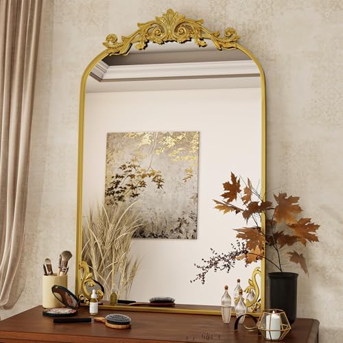 VooBang 24x36 inch Vintage Arched Gold Mirror