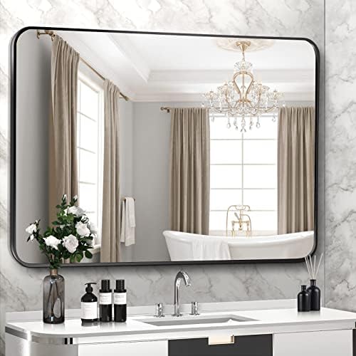 SWXIAN 40x30 Inch Black Metal Frame Bathroom Mirror
