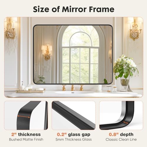 GlasFlength 40 X 30 Inch Black Farmhouse Wall Mirror