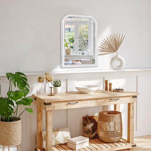Rustic Wood Frame Bathroom Mirror with Rounded Corners