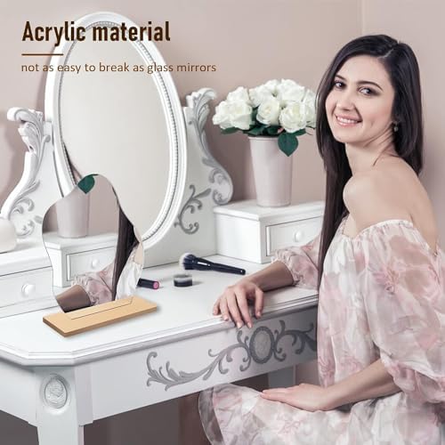 Irregular Cloud Shape Mirror with Wooden Stand