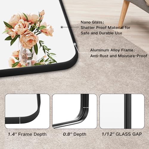 Black Matte Metal Frame Mirror - 40x30 Inch Rectangle Over Sink