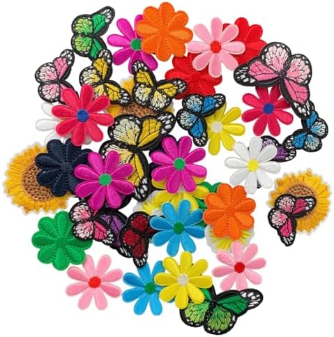TACVEL 42 Piece Colorful Flower Butterfly Iron On Patches