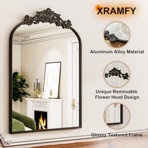 XRAMFY 30x20 Inch Arched Vintage Black Mirror