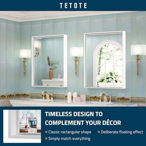 TETOTE 24x32 Inch White Framed Rectangle Mirror
