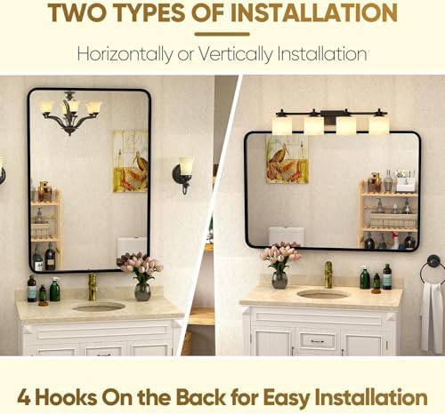 ZENY 24x36 Inch Black Metal Frame Bathroom Mirror