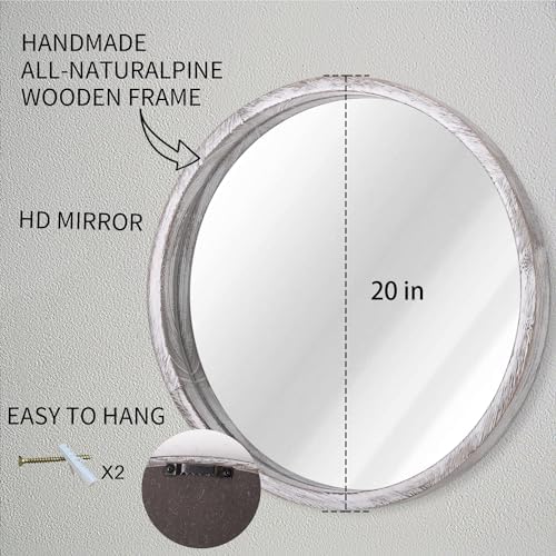 JJUUYOU 20 Inch Rustic White Round Wall Mirror 1