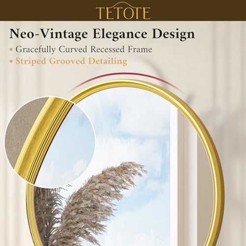 TETOTE 30 Inch Round Brushed Gold Mirror with Metal Frame