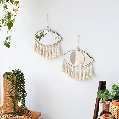 GUAN Boho Evil Eye Mirror with Macrame Wall Decor