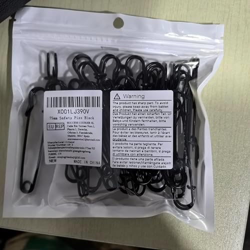 Urmspst 30pc Large Safety Pins Black Pack for Crafts Sewing