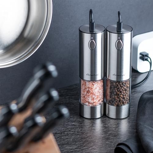 Premium Rechargeable Salt and Pepper Grinder Set - 6 Coarseness Levels
