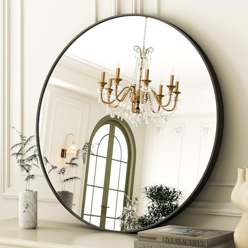 Easly 20 Inch Round Black Bathroom Mirror with Metal Frame
