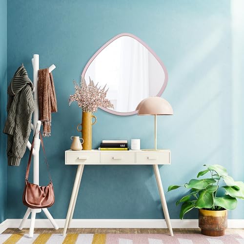 Wood Framed Bathroom Mirror 19X20 Inch Irregular Wall Decor