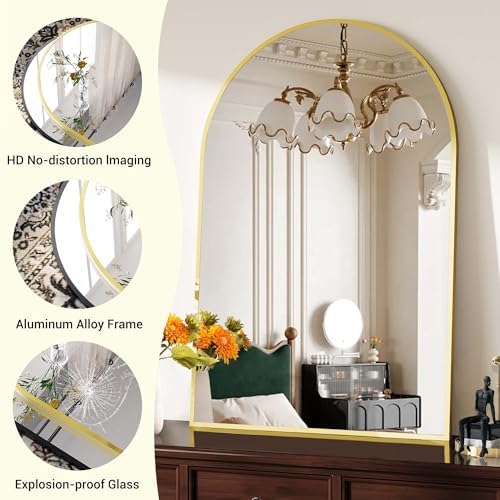 GarveeHome Arched Wall Mirror 20x30 Inch Gold Frame