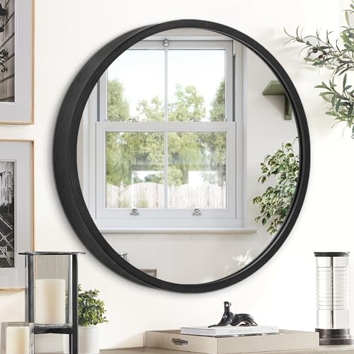JJUUYOU 20 Inch Round Wall Mirror Black Modern Metal Frame