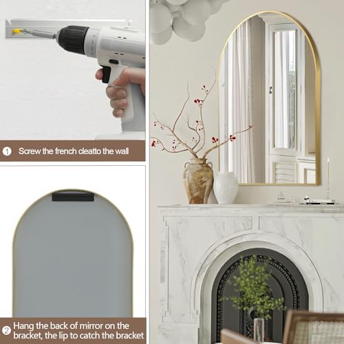 FARMER 20x30 Inch Gold Arched Bathroom Mirror with Metal Frame