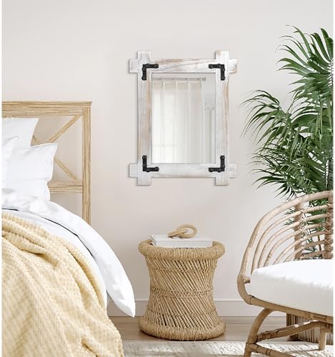 Farmhouse Rustic Wall Mirror with Wood Frame