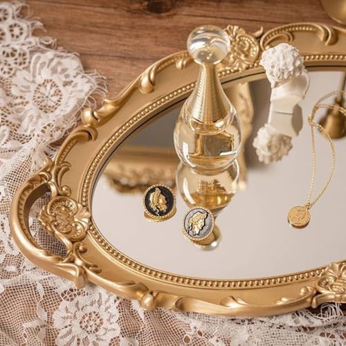Oval Embossed Gold Vanity Mirror for Home