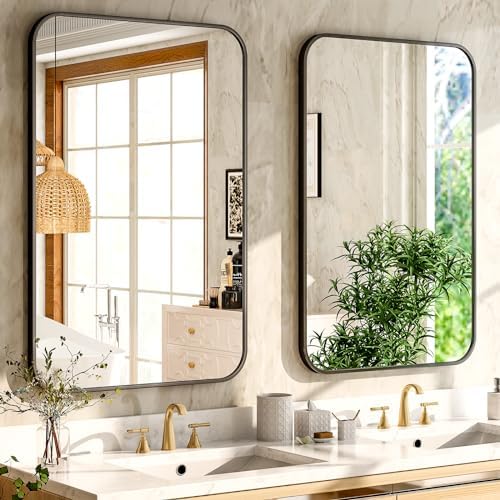 Easly 30 x 40 Inch Black Frame Bathroom Mirror