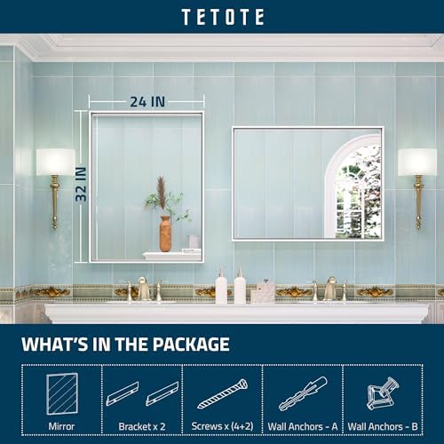 TETOTE 24x32 Inch White Framed Rectangle Mirror
