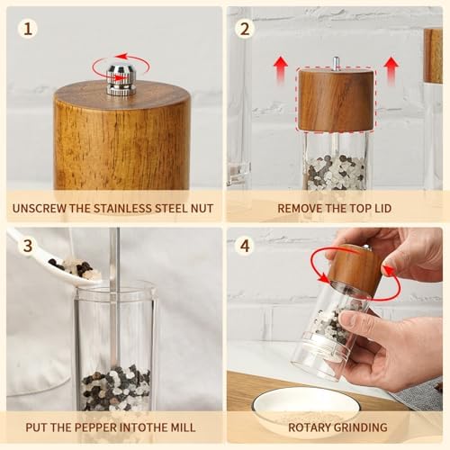Wooden Pepper and Salt Grinder with Adjustable Coarse Setting