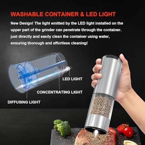 SOENGLYUN Rechargeable Salt Pepper Grinder Set With LED Light