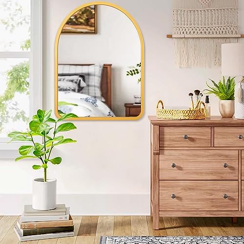 Rustic Wooden Arched Wall Mirror 26x18 Inches