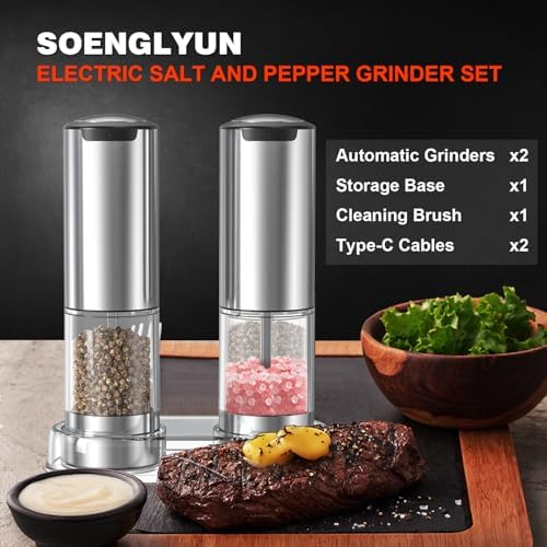 SOENGLYUN Rechargeable Salt Pepper Grinder Set With LED Light