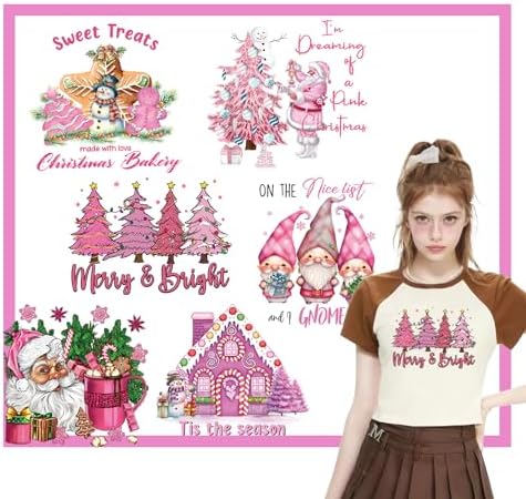 GRITOSE 6 Sheets Christmas Iron-on Transfers for T-Shirts