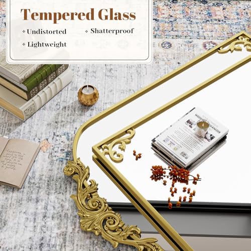 VooBang 24x36 inch Vintage Arched Gold Mirror