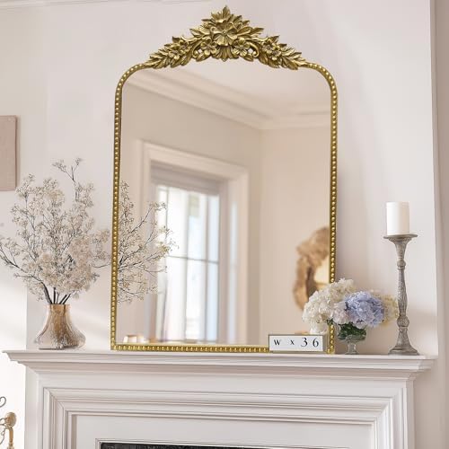 CASOLLY Antique Gold Arch Wall Mirror 24x36 Inch