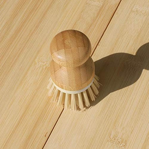 Palm Dish Brush with Bamboo Handle for Kitchen and Bathroom Cleaning