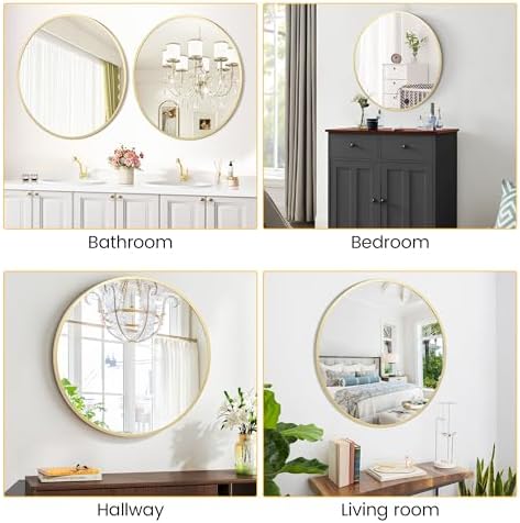 Takywep 20 Inch Round Mirror with Black Aluminum Frame