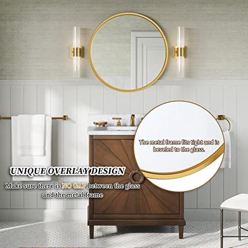 Gold Round Mirror 24 Inches Matte Metal Frame Wall Decor