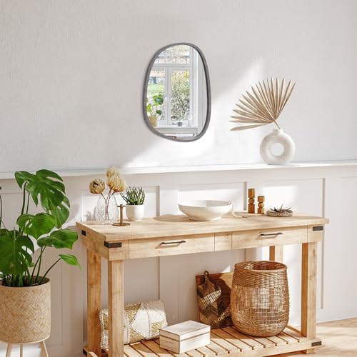 Lzuso Asymmetrical Oval Wood Frame Mirror