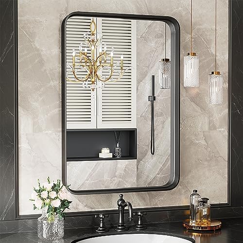 NEWBULIG 22x30 Inch Matte Black Bathroom Mirror