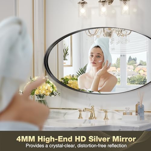 Brightify 24x48 Inch Oval Mirror Black Metal Frame