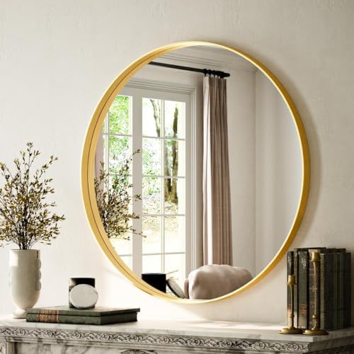 VooBang 32 Inch Round Gold Mirror for Bathroom