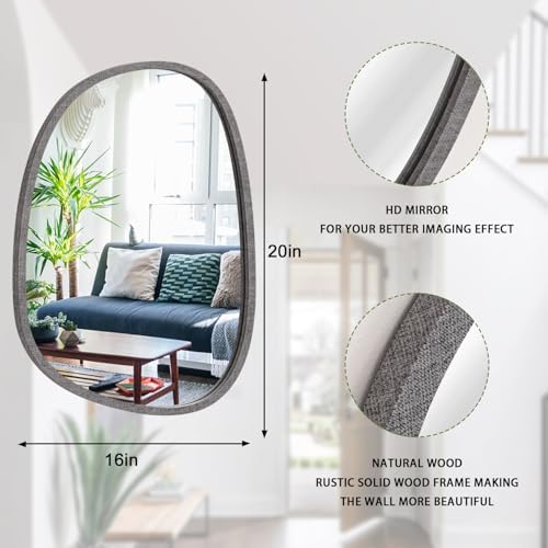 Lzuso Asymmetrical Wood Frame Wall Mirror - Large Modern Oval