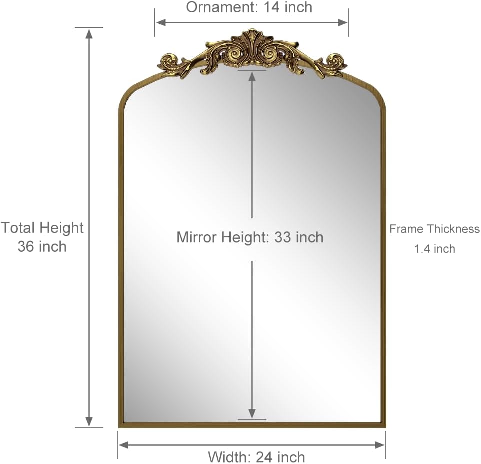 SMIROR Gold Vintage Arch Mirror 24x36 1